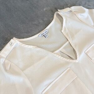 Naked Zebra V Neck Long Sleeve Cream Blouse, Women's Size Small